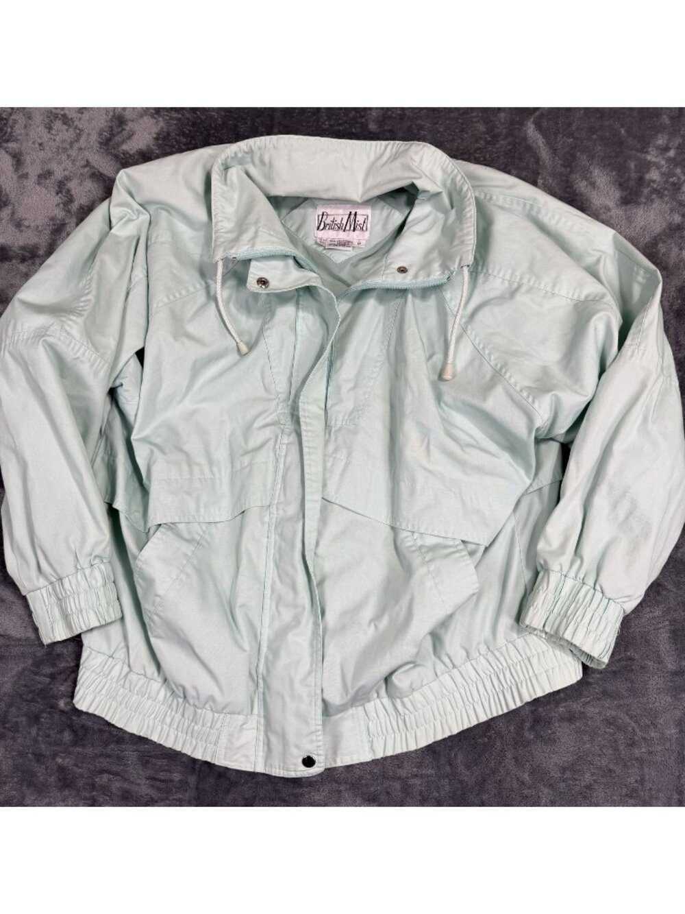 British Mist Womens Light Aqua Windbreaker Jacket 1X Elastic Hem Drawstring Coll
